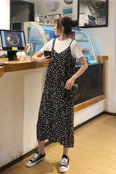 Sleeveless Dot Pattern Strappy Long Dress